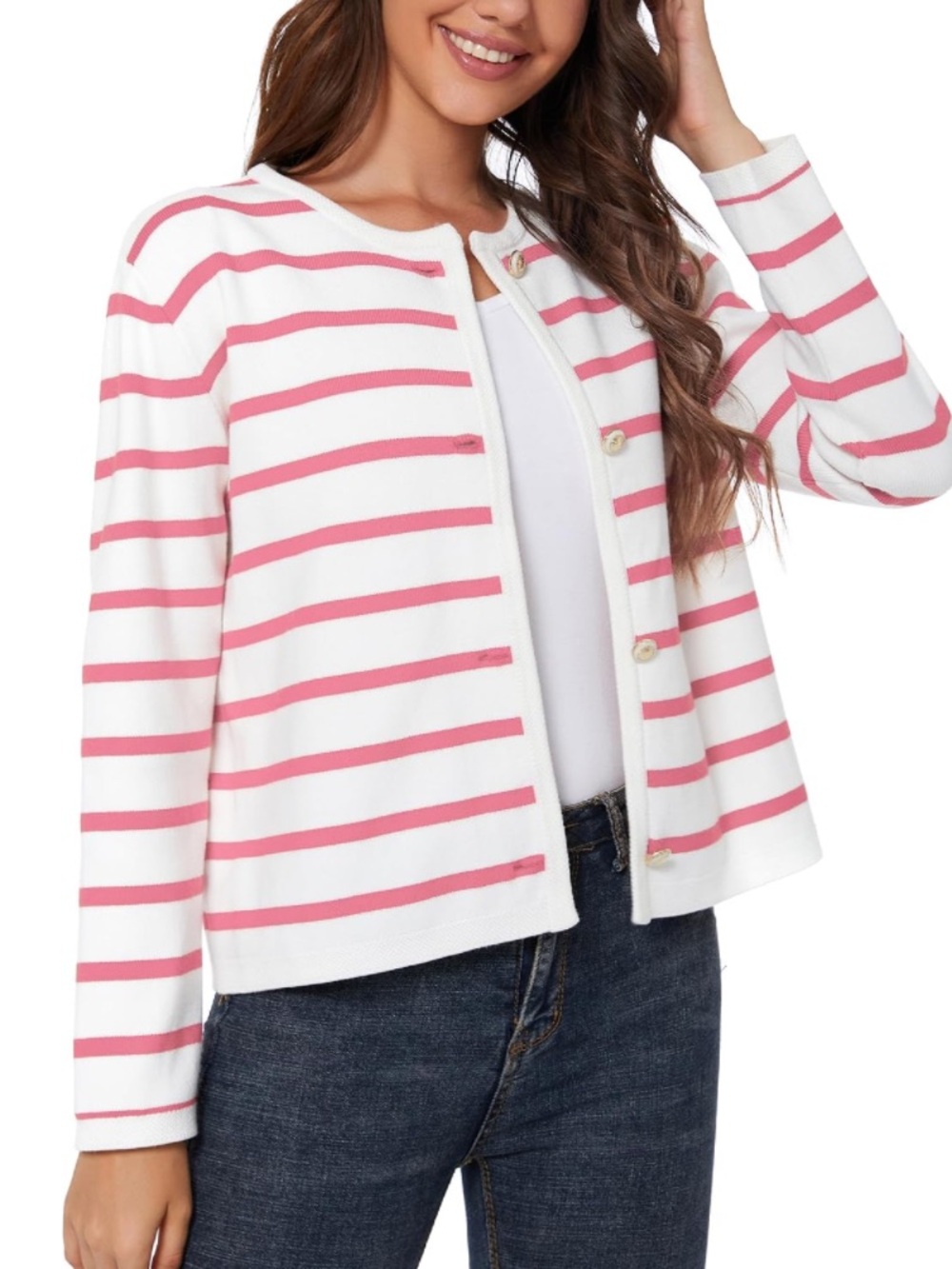 Striped Pink & White Button Cardigan